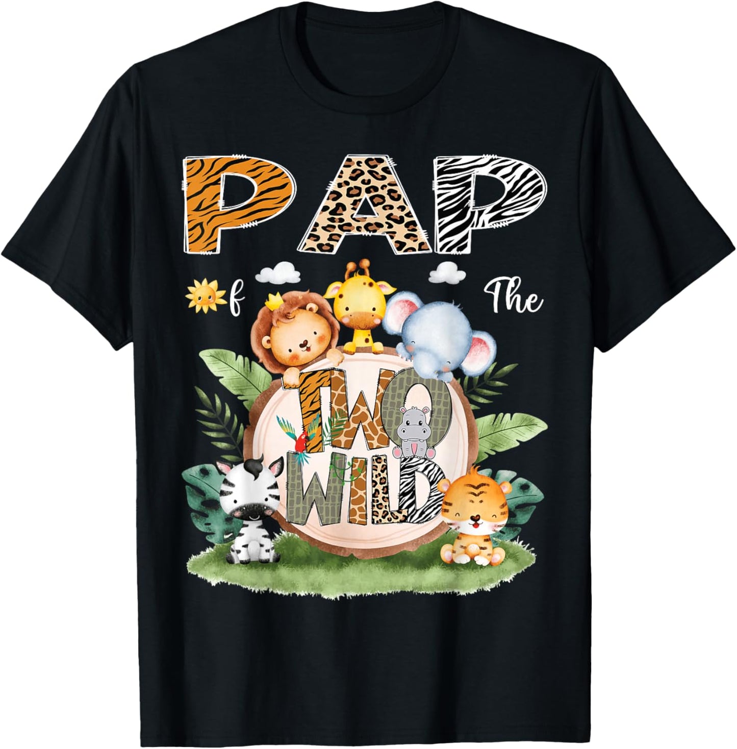 Pap Of The Two Wild 2Nd Birthday Safari Animal Lover T-Shirt - T-Shirt | Black