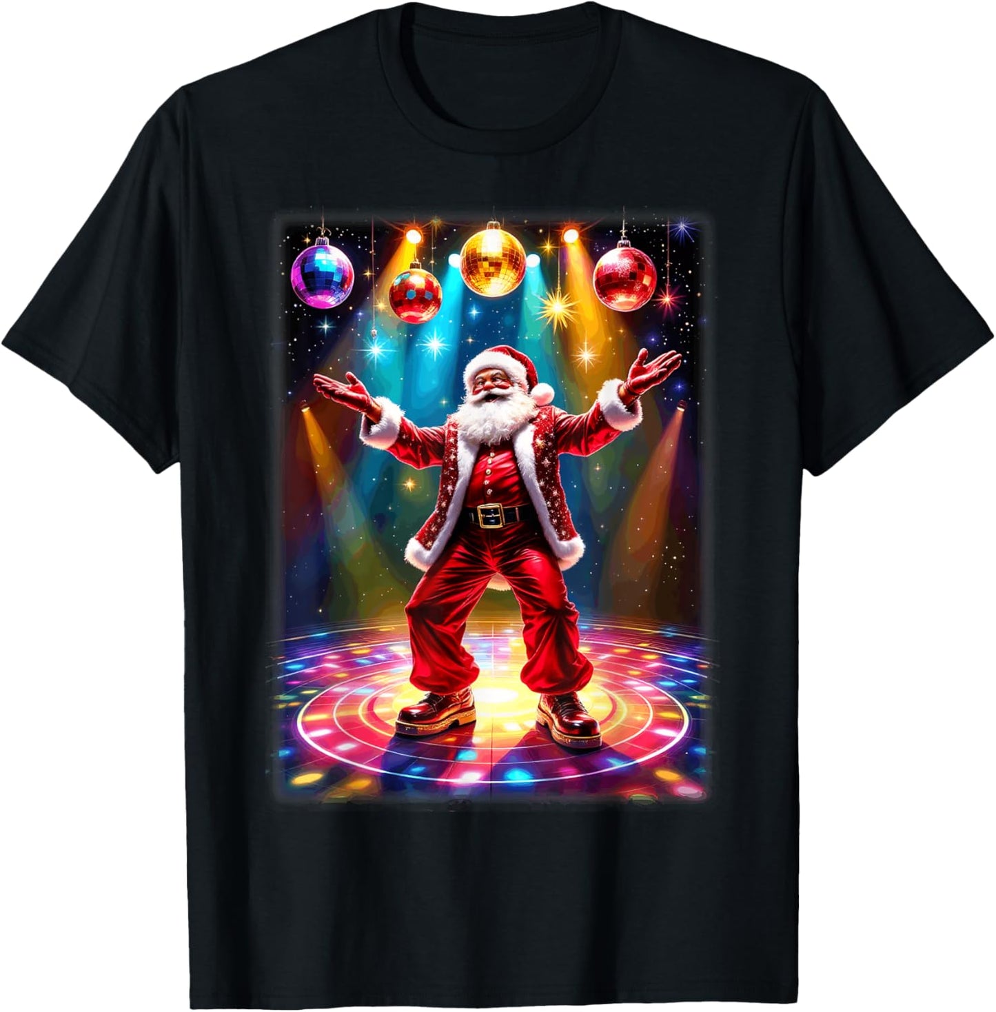 Retro Disco Santa Funky Vintage Christmas T-Shirt - T-Shirt | Black