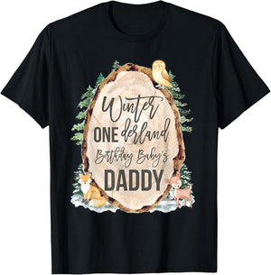 Daddy Woodland Winter Onederland 1st Birthday Forest Animals T-Shirt - T-Shirt | Black