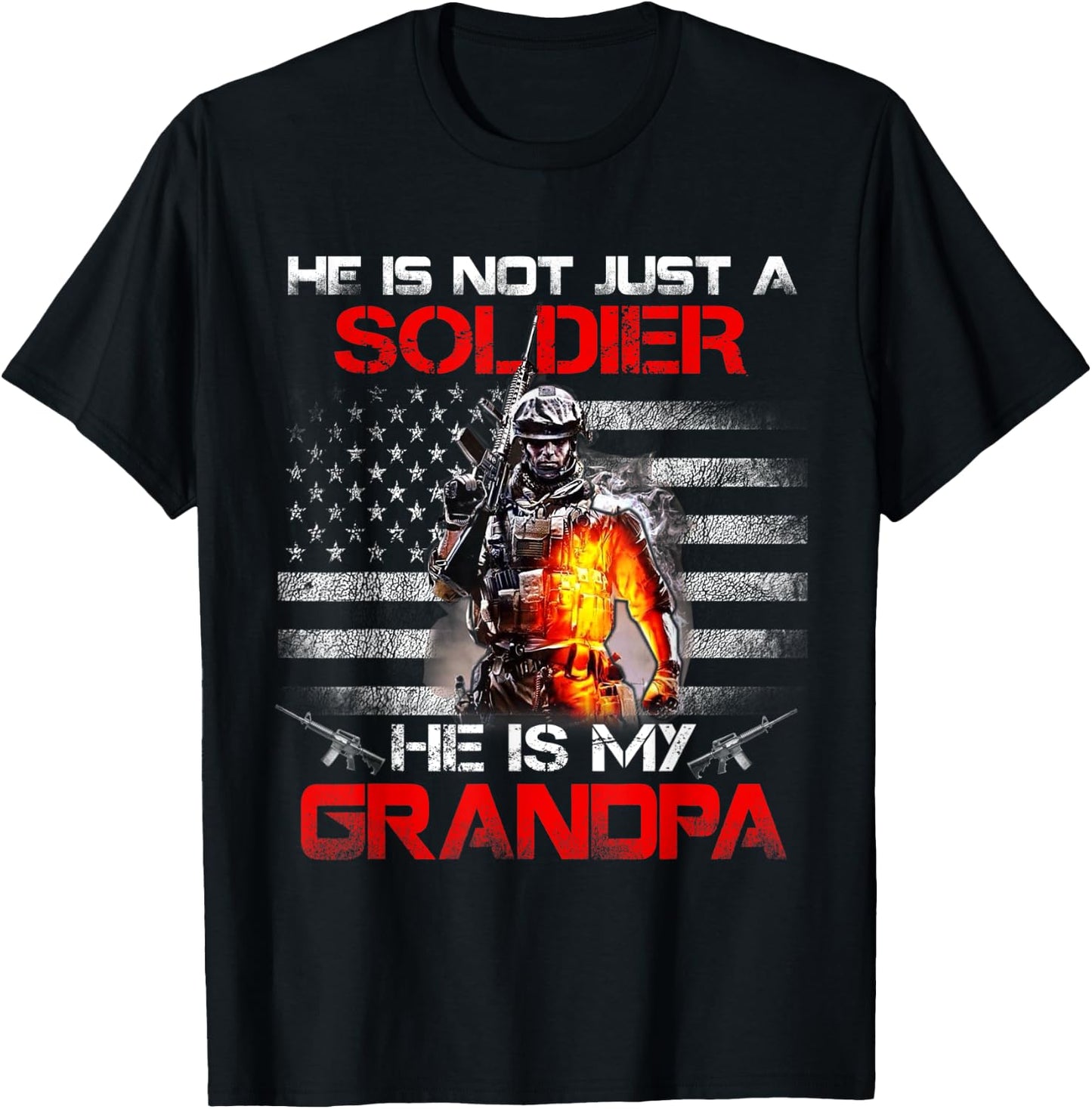My Grandpa Is A Soldier Proud Army Grandson Granddaughter T-Shirt - T-Shirt | Black