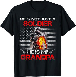 My Grandpa Is A Soldier Proud Army Grandson Granddaughter T-Shirt - T-Shirt | Black
