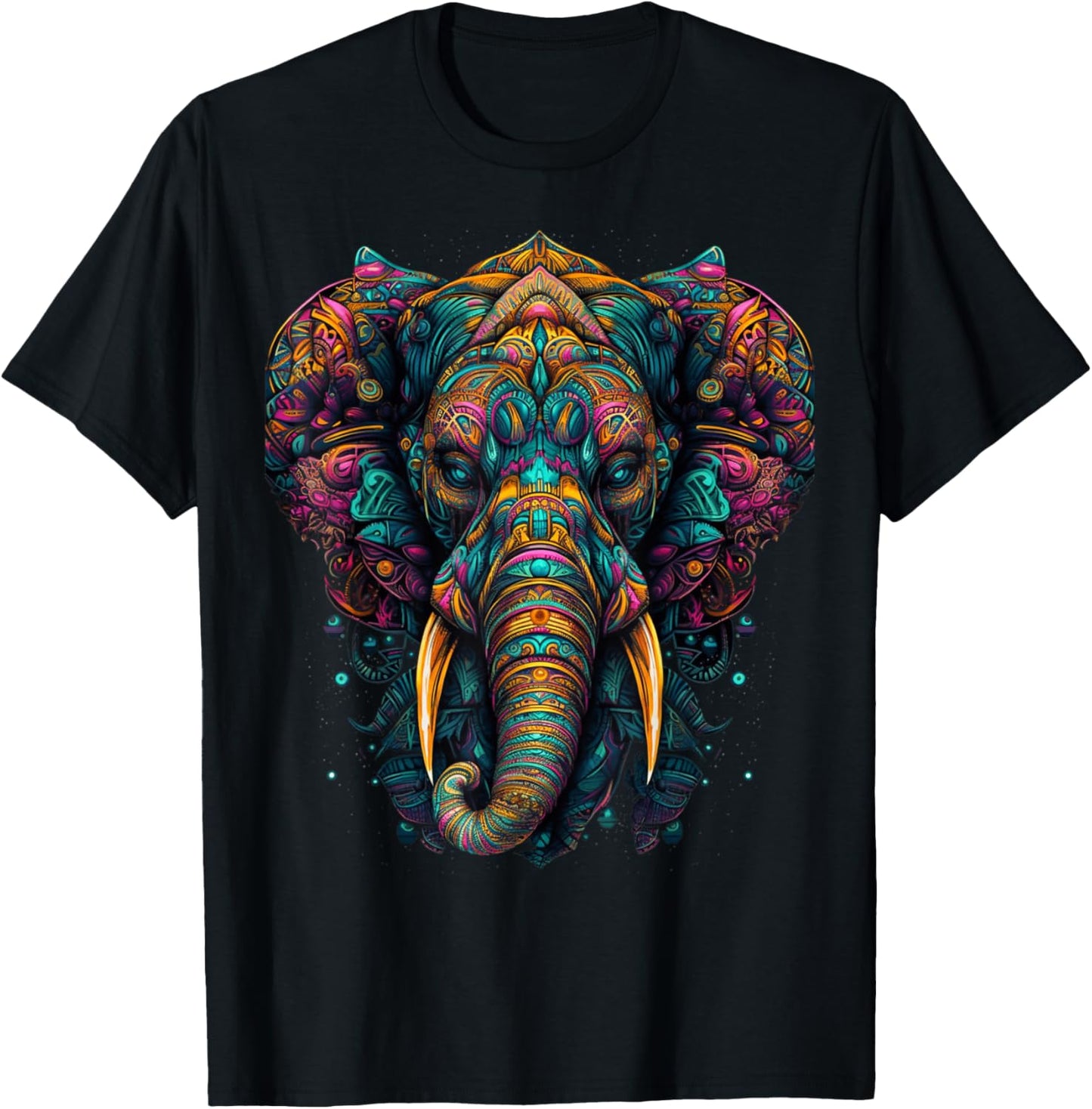 Colorful Elephant | Psychedelic Art Trippy Hippie Men Women T-Shirt - T-Shirt | Black