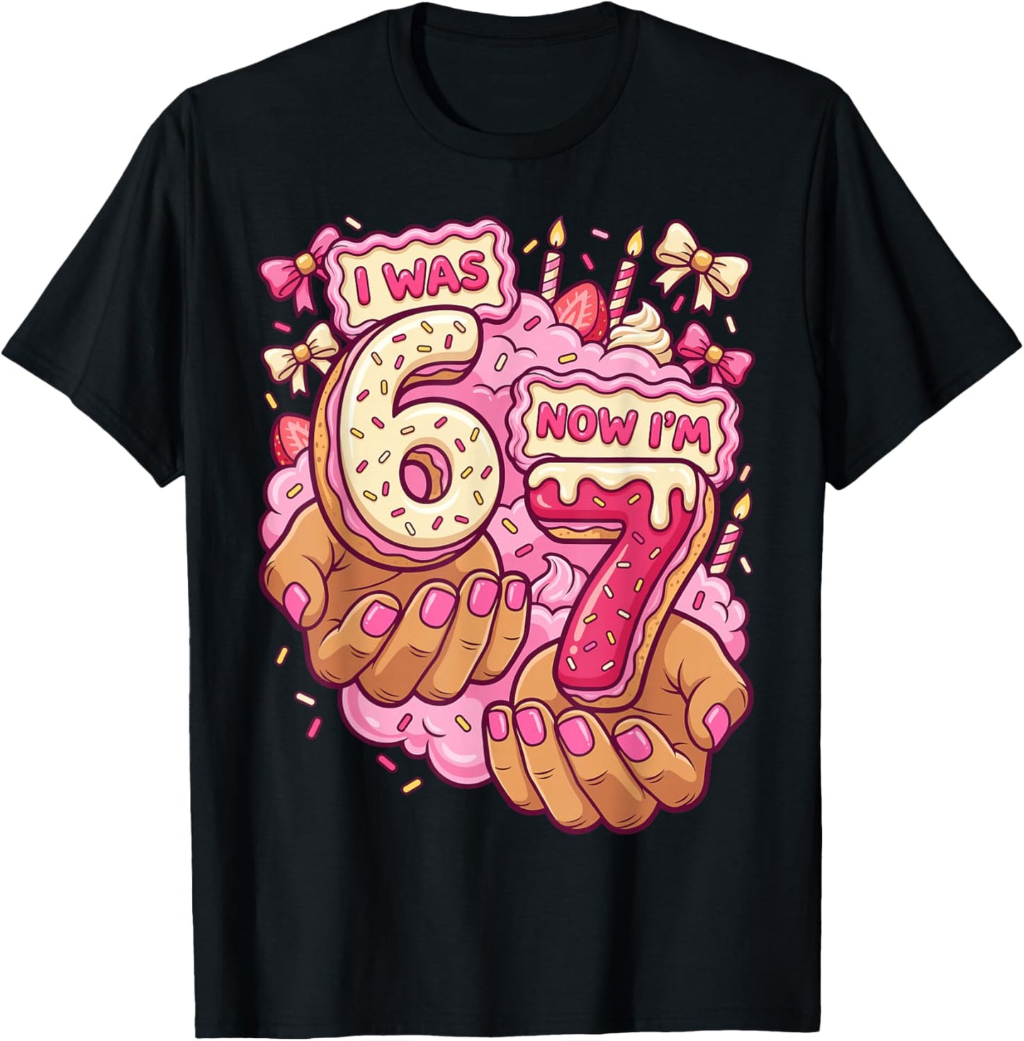 I was 6 Now I'm 7 7th Birthday 6 7 Birthday Girls T-Shirt - T-Shirt | Black