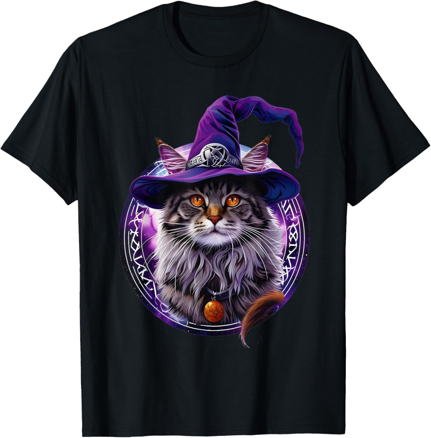Magical Meowzard: Enchanting Halloween Wizard Cat T-Shirt - T-Shirt | Black