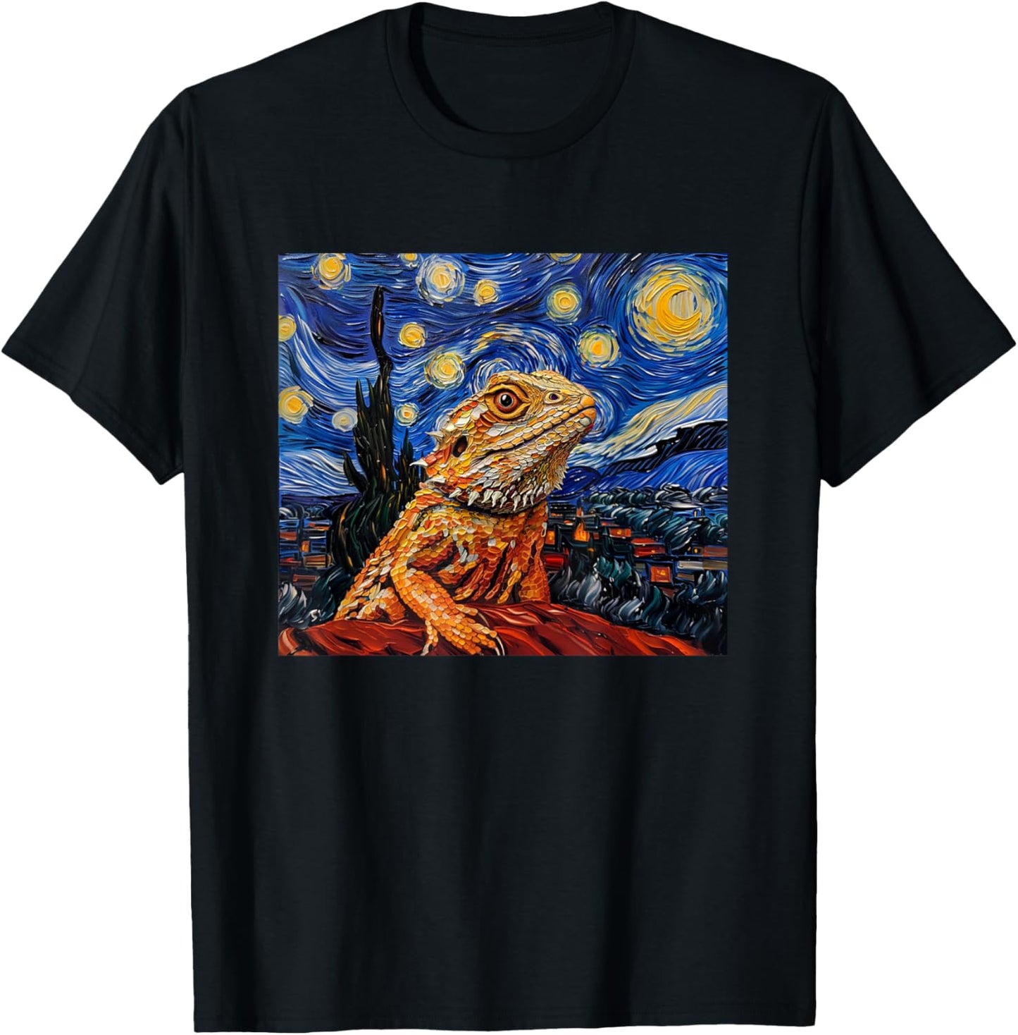Tiny Dinosaur Beardie Starry Night Bearded Dragon Lover T-Shirt - T-Shirt | Black