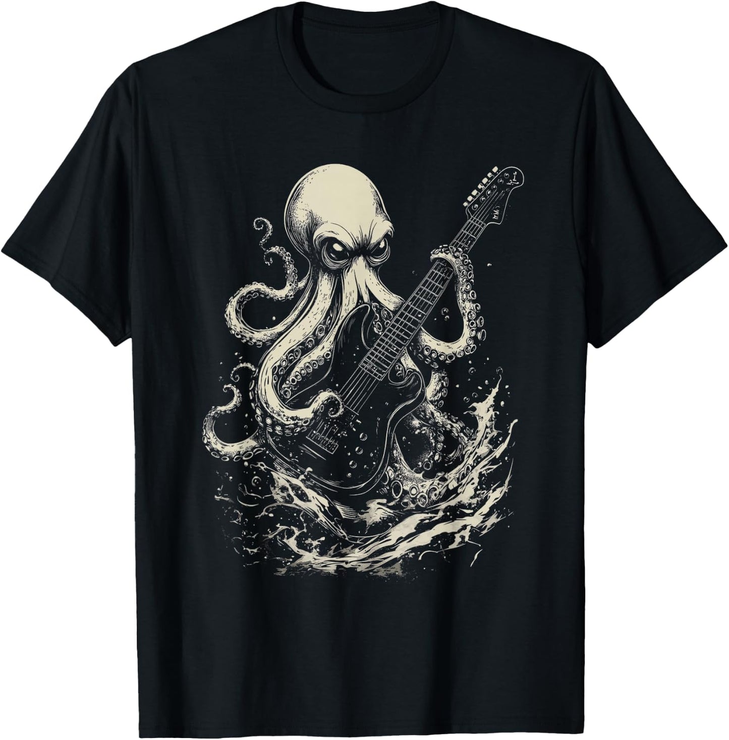 Guitar Player Octopus Heavy Metal Head Funny Guitarist T-Shirt - T-Shirt | Black
