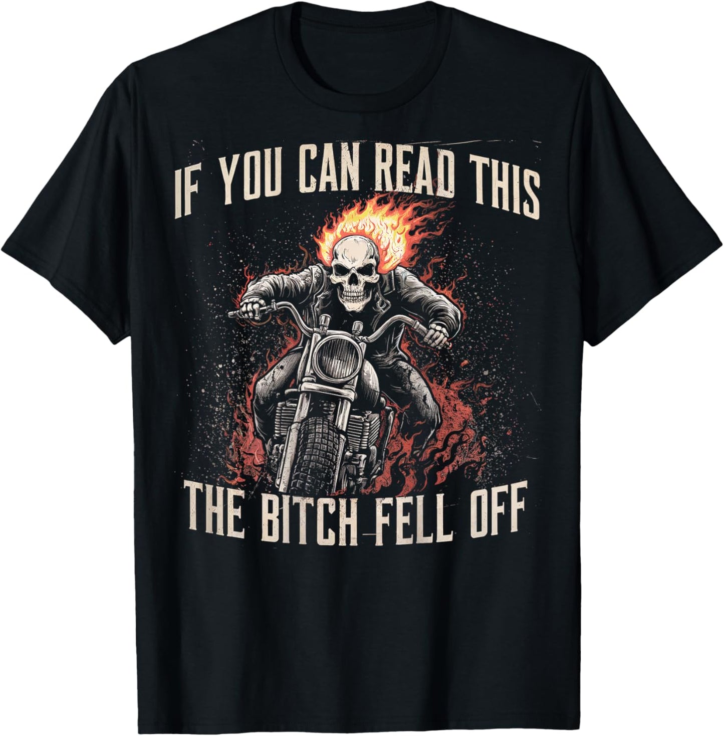 Funny Motocross Dirt Bike Bikers Awesome Motorbike If You Can Read This The Bitch Fell Off Biker Back Print -Adults Black Small Modern Short Sleeve T-Shirt - T-Shirt | Black