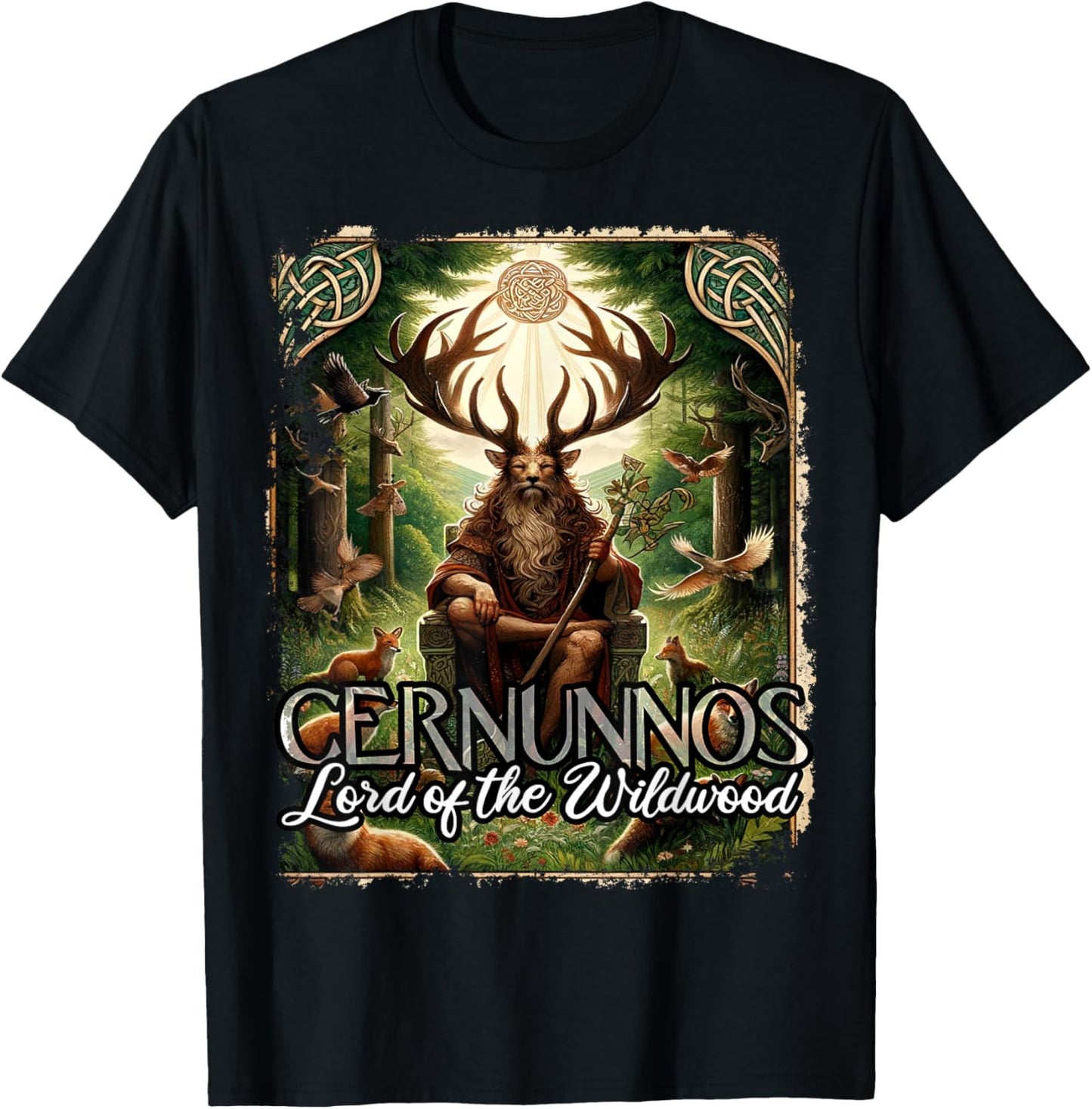 Cernunnos Lord of the Wildwood Antlered Nature Spirit T-Shirt - T-Shirt | Black