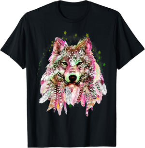 Native American Wolf Head Tribal Bohemian Tattoo Art T-Shirt - T-Shirt | Black