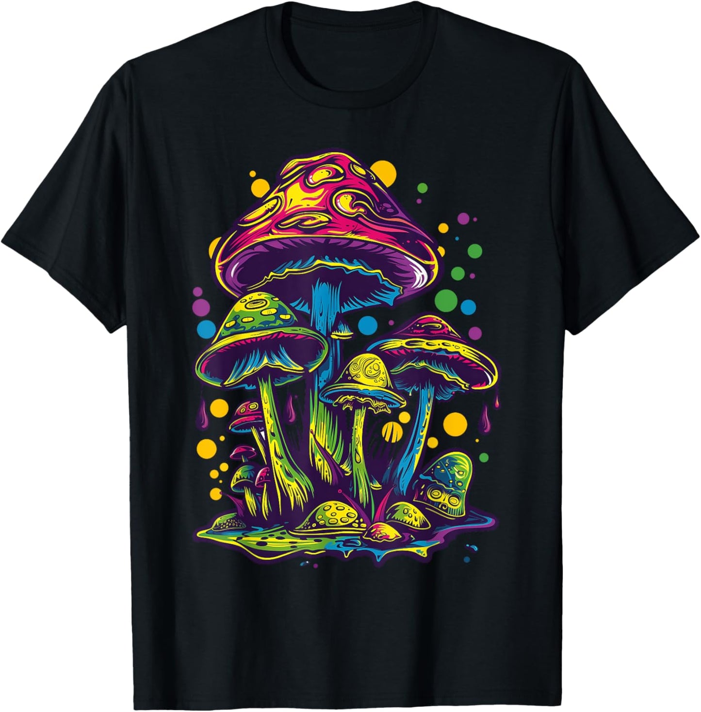 Magic Mushrooms Toadstools Fungi Psychedelic Festival T-Shirt - T-Shirt | Black