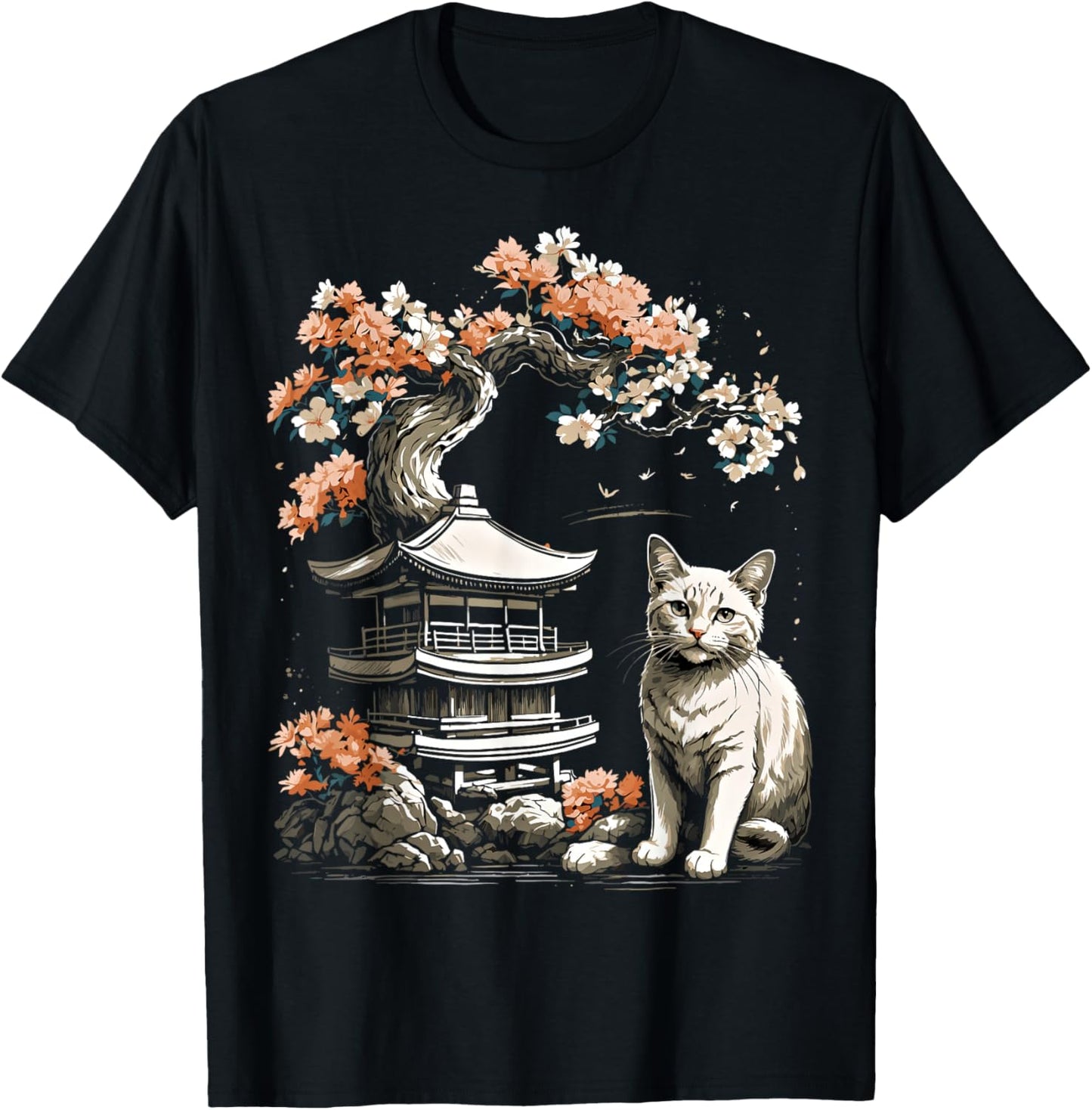 Japanische Katze, ästhetisch, japanischer Stil T-Shirt - T-Shirt | Black