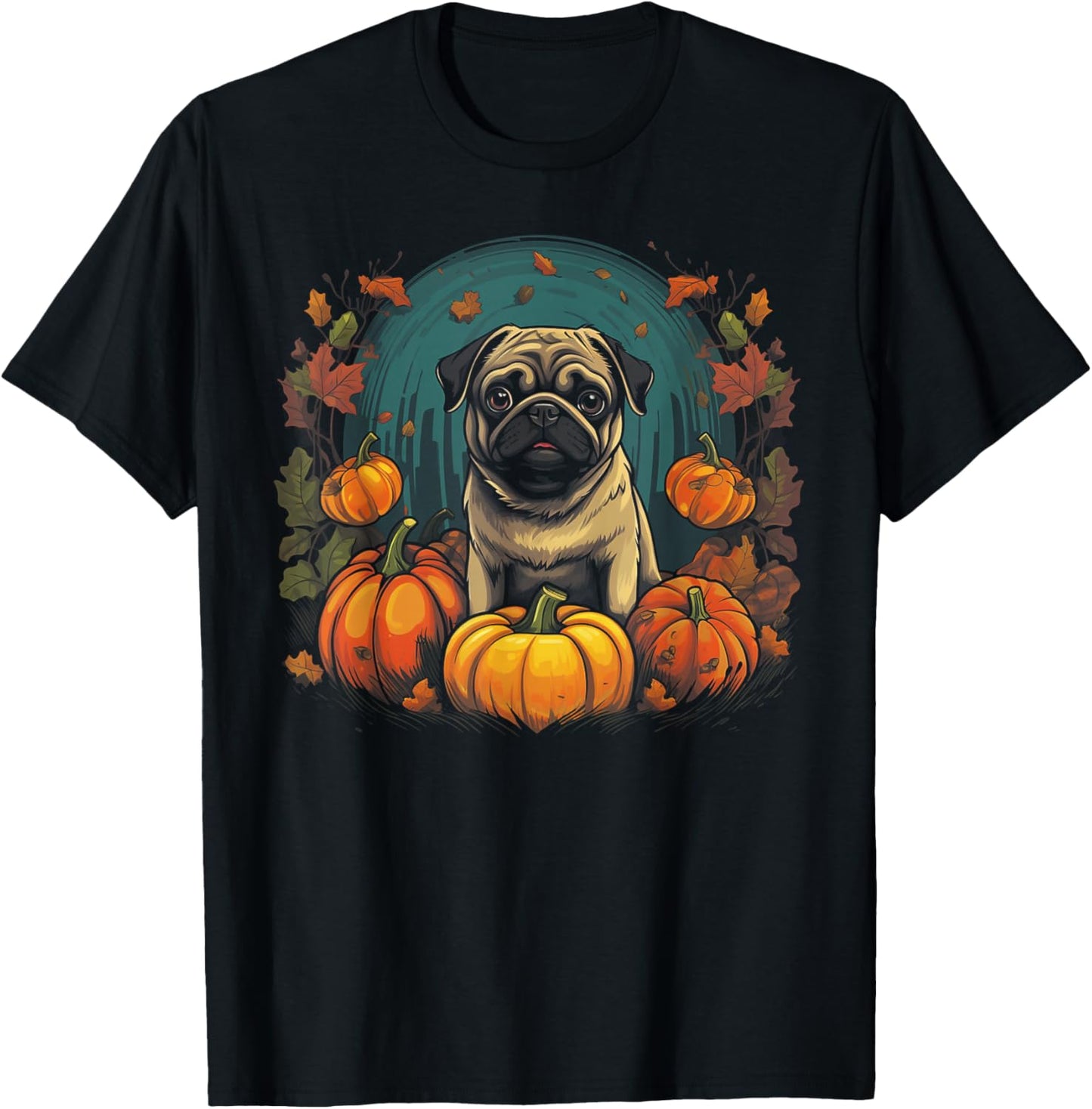 Pug Dog - Pumpkin Thanksgiving Fall Halloween T-Shirt - T-Shirt | Black