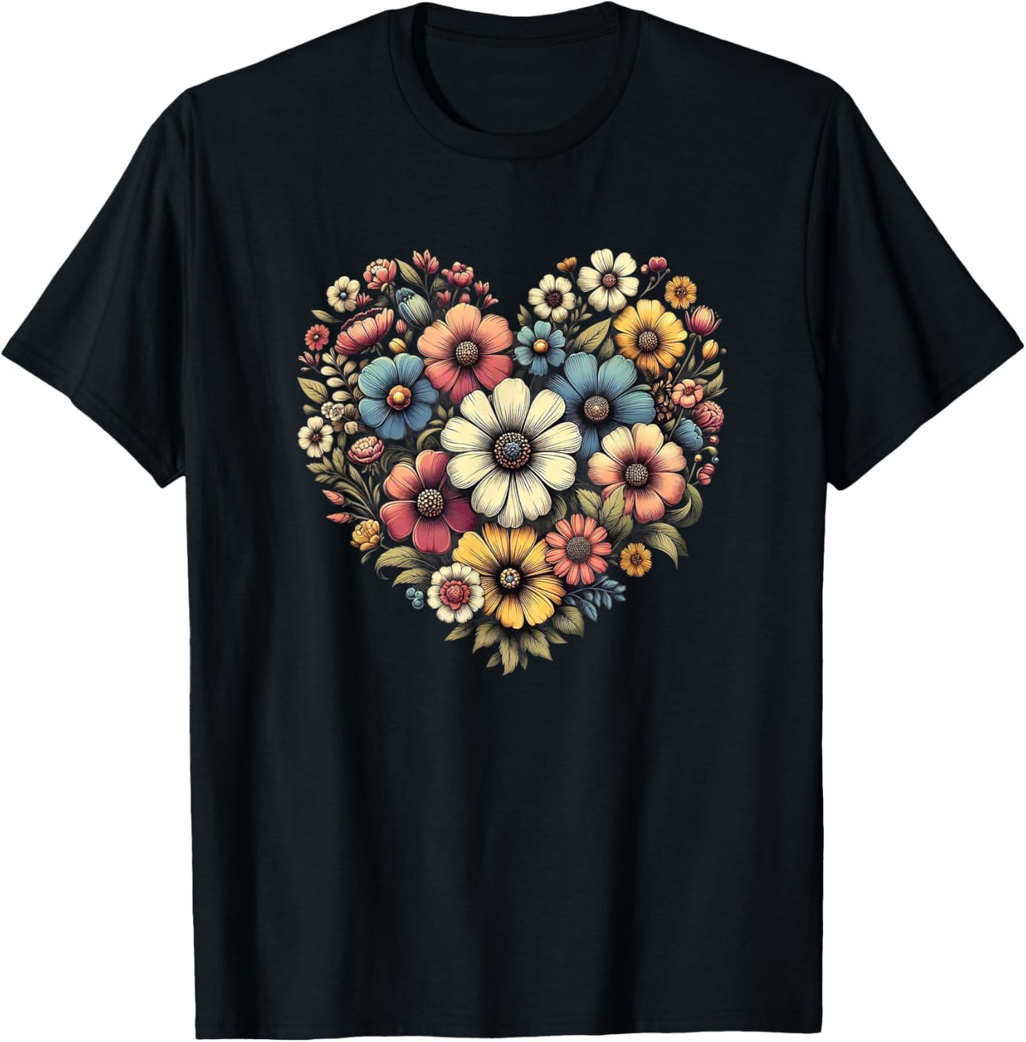 Flowers Love Beautiful Colorful Botanical Floral Art Garden T-Shirt - T-Shirt | Black