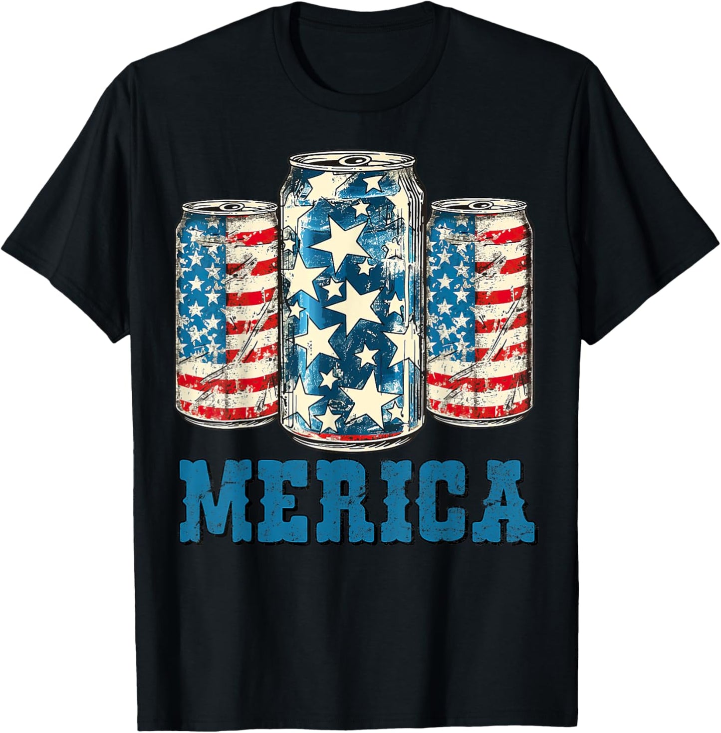 Beer American Flag Funny 4th Of July Merica USA Drinking Men T-Shirt - T-Shirt | Black