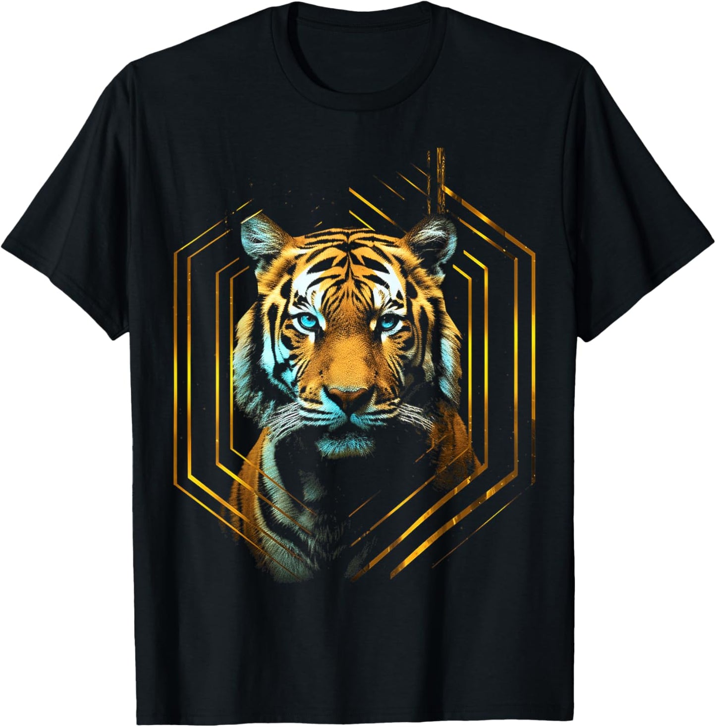 Tiger Fantasy Art Animal Love Geometric Graphic Tiger T-Shirt - T-Shirt | Black