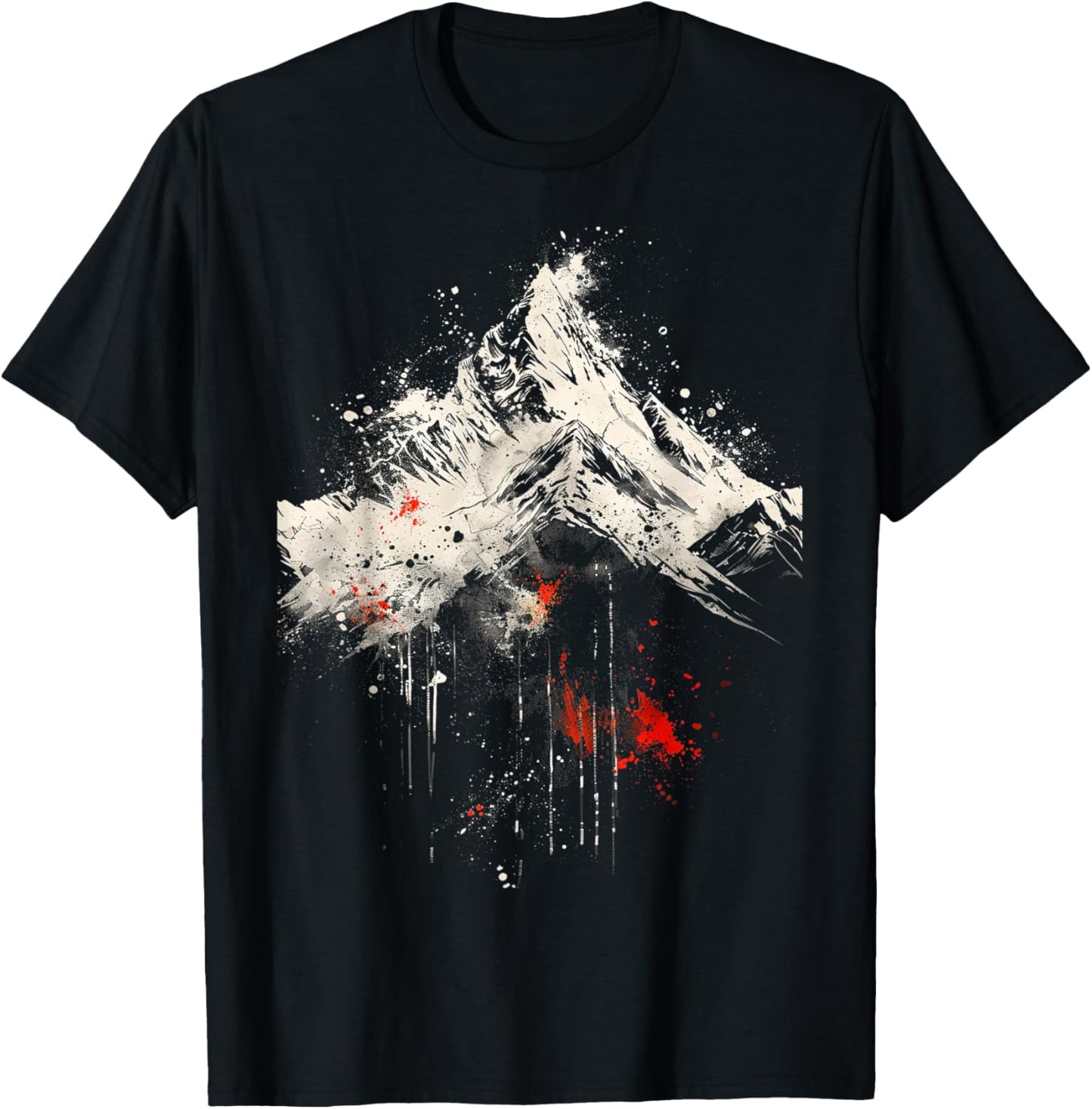 Abstract Mountain Black White Red Art T-Shirt - T-Shirt | Black