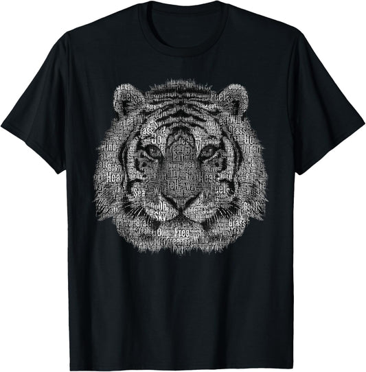 text word tiger head art face for lover Wild Tigers animal T-Shirt - T-Shirt | Black