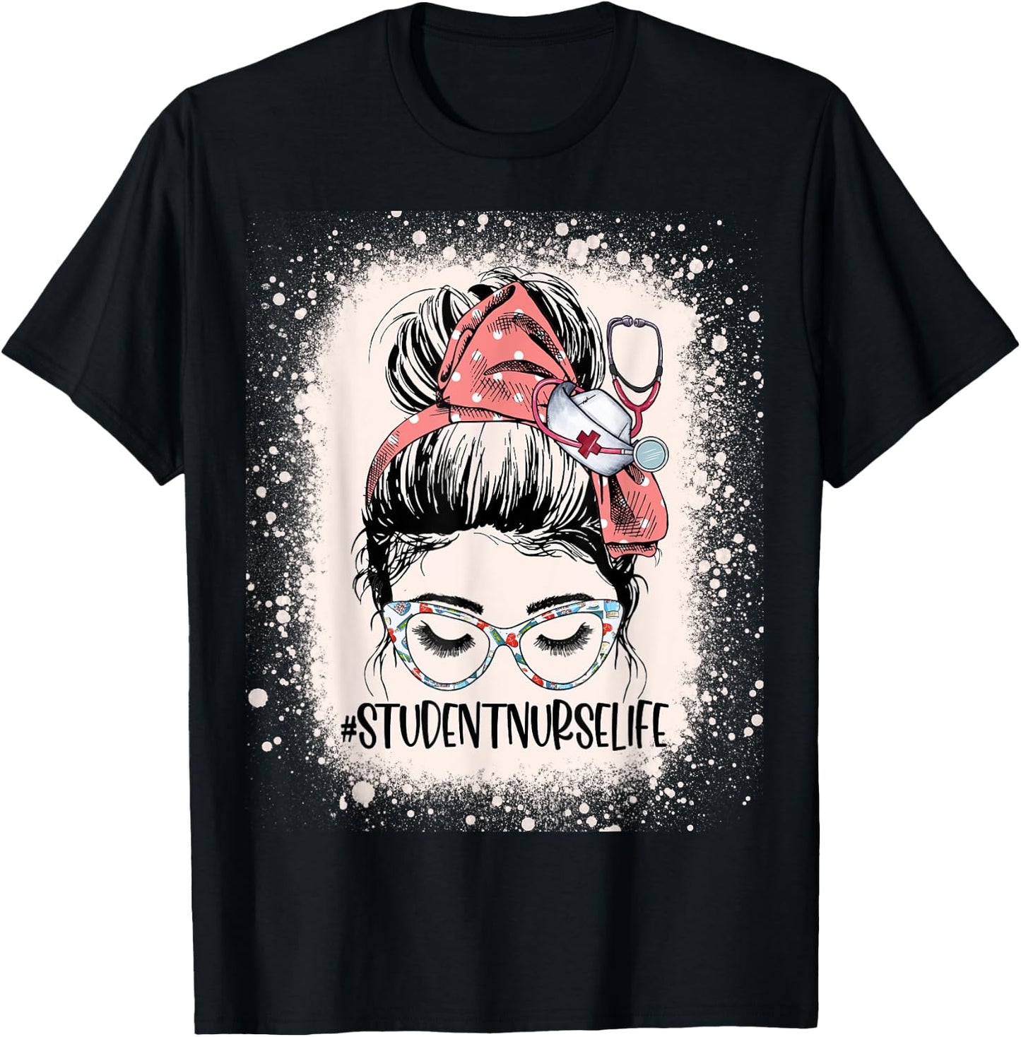 Funny Messy Bun School Student Nurse Life Future Nurse T-Shirt - T-Shirt | Black