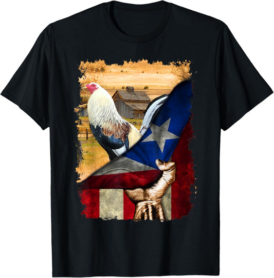 Rooster Puerto Rico Flag Cock Fight T-Shirt - T-Shirt | Black