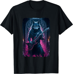 Wolf Playing Guitar Lover Rock Star Rock And Roll Guitarist T-Shirt - T-Shirt | Black