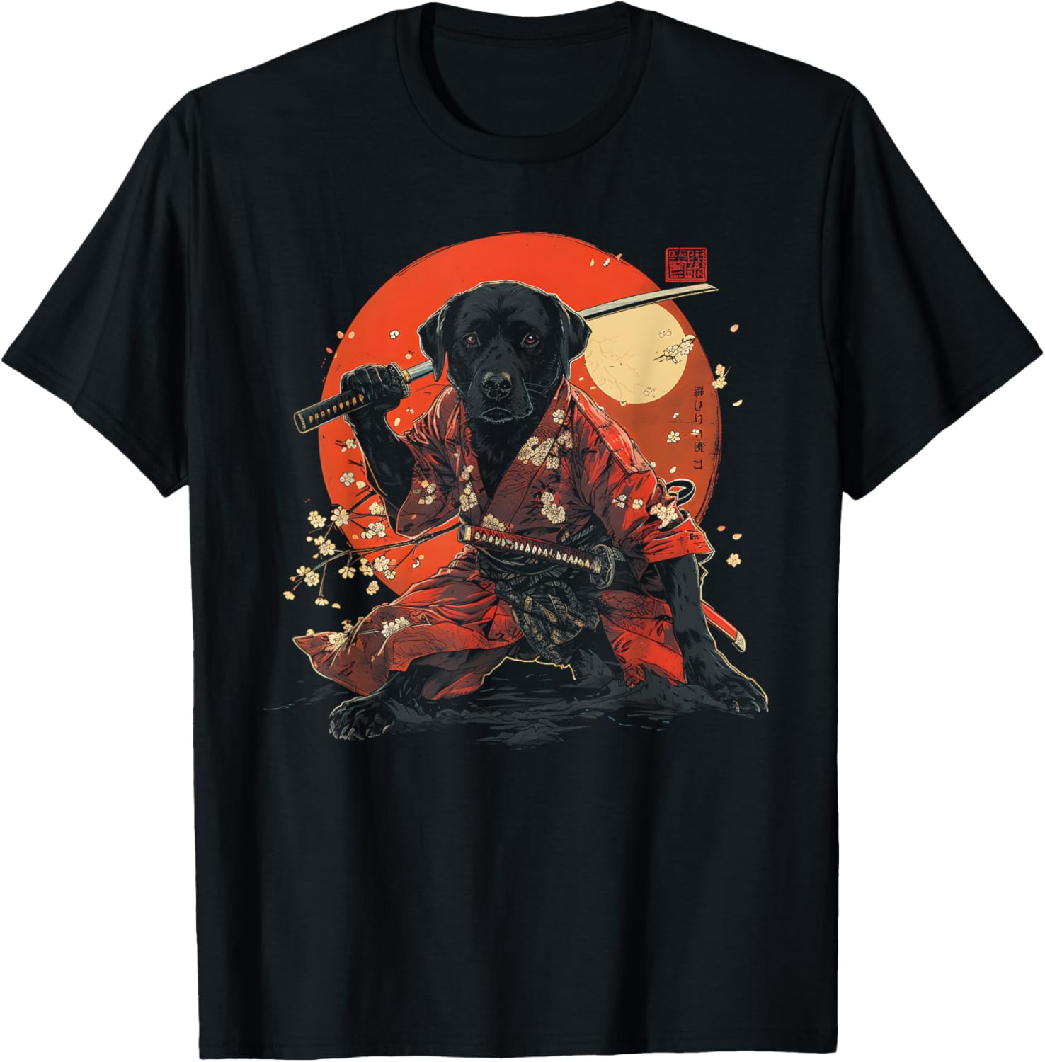 Labrador Retriever Dad Cute Japanese Anime Stuff Samurai Dog Women Kids T-Shirt - T-Shirt | Black