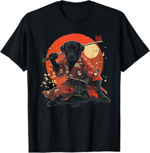 Labrador Retriever Dad Cute Japanese Anime Stuff Samurai Dog Women Kids T-Shirt - T-Shirt | Black