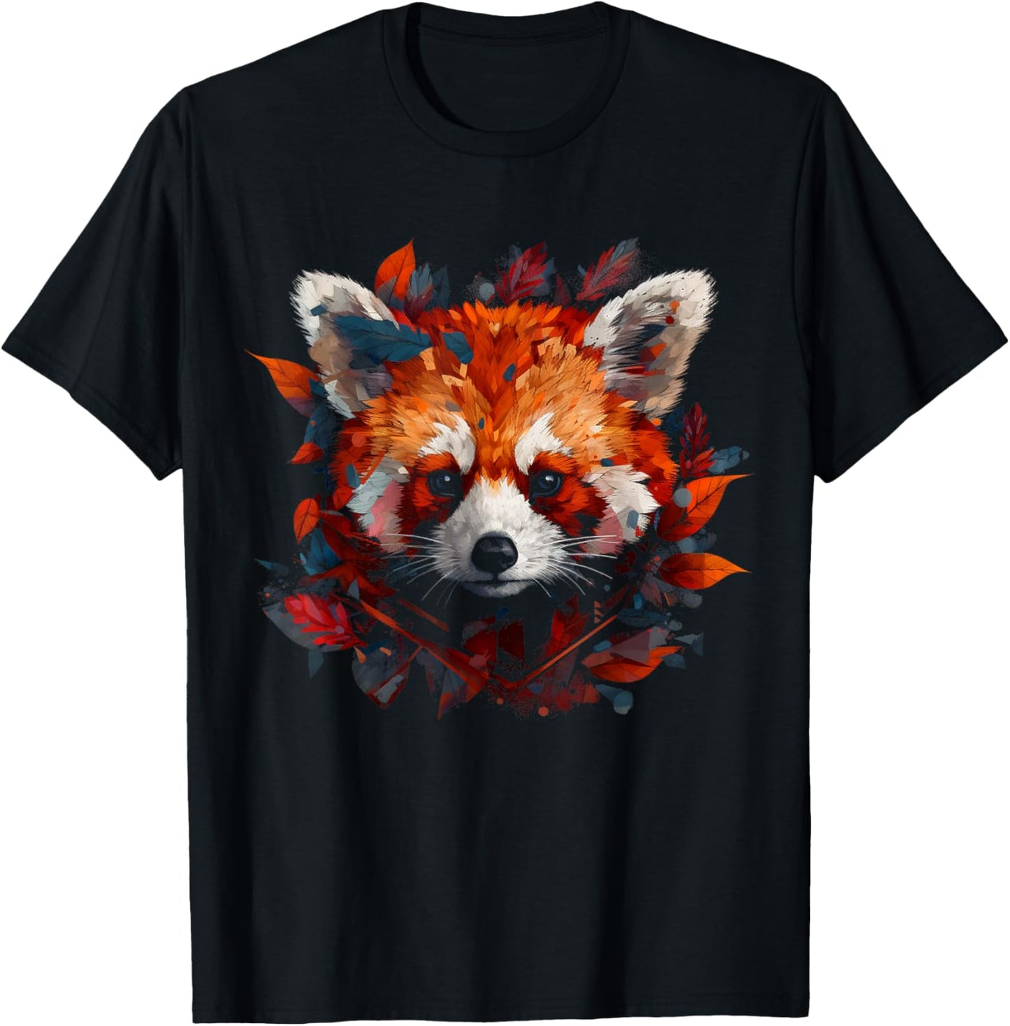 Red Panda Artwork - Autumn Leaves Animal Red Panda T-Shirt - T-Shirt | Black