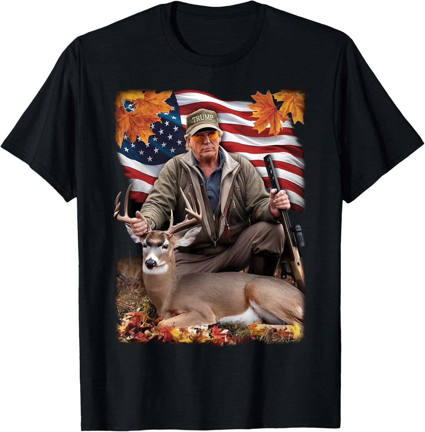Vintage USA Flag Trump Hunting Deer Hunting Deer Season T-Shirt - T-Shirt | Black