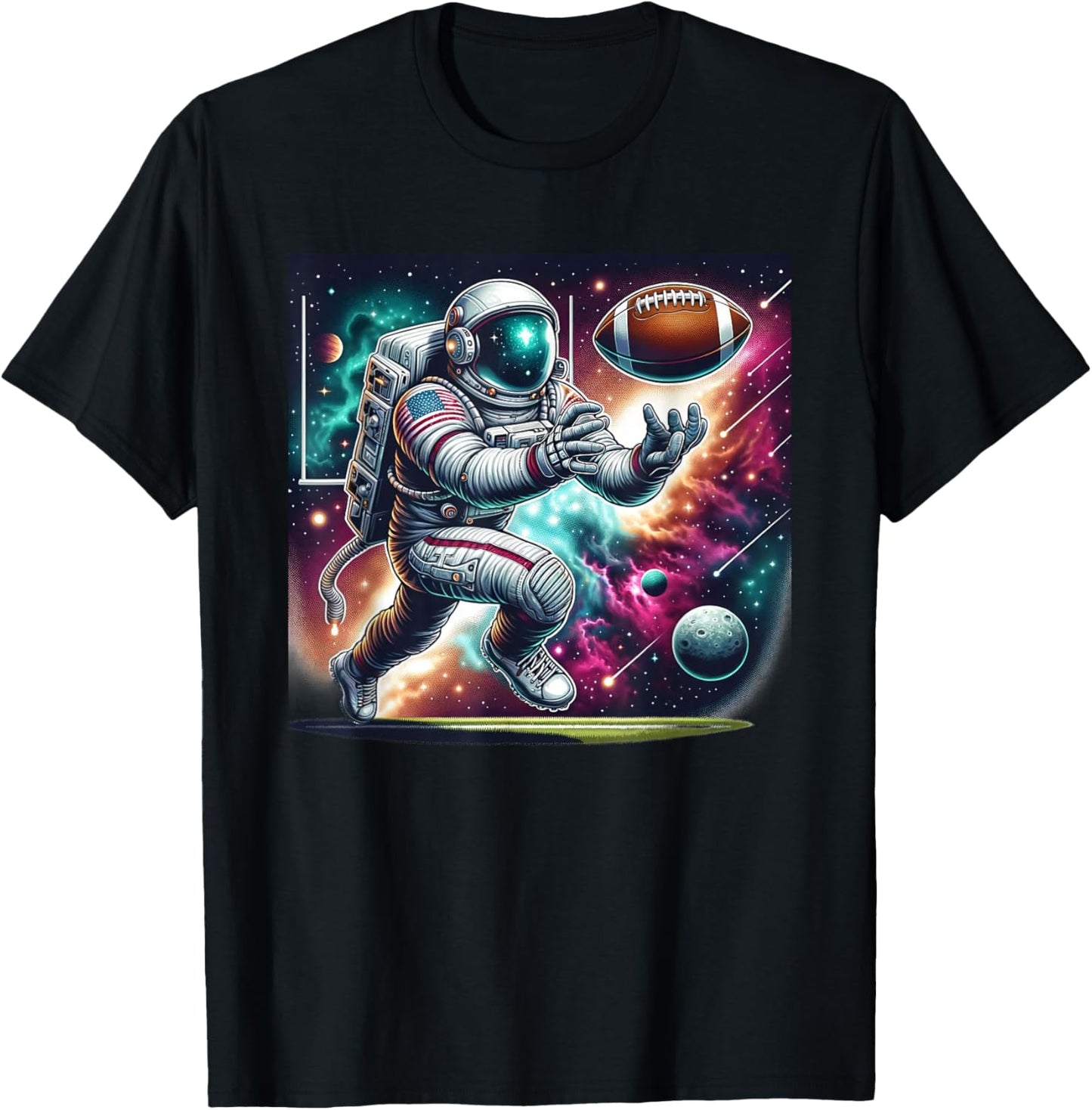 Astronaut Playing Football in Space T-Shirt - T-Shirt | Black