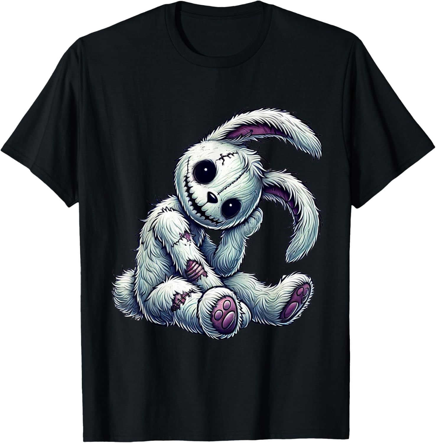 Zombie Bunny Stitched Easter gothic and Creepy Halloween T-Shirt - T-Shirt | Black