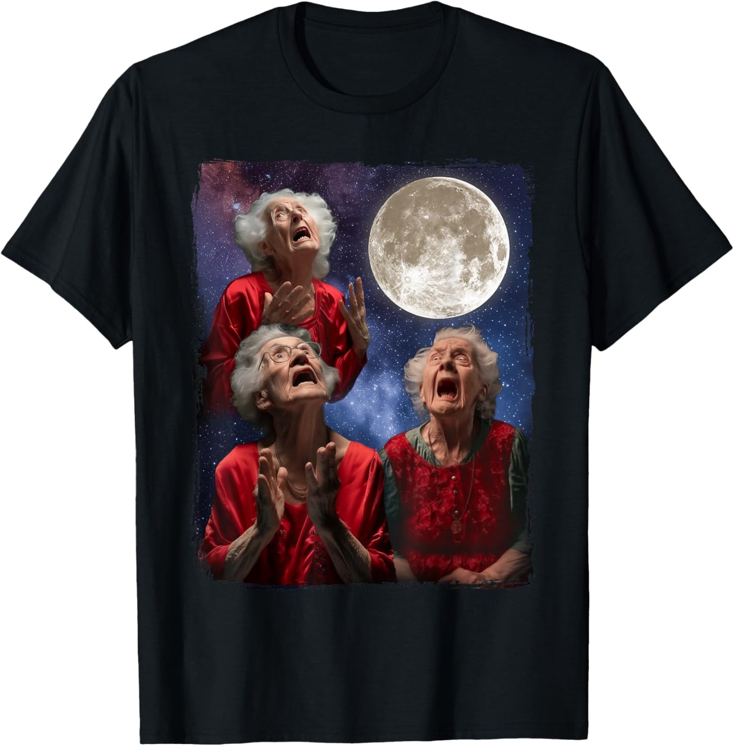 Grandma Howling At Moon Three Granny Moon T-Shirt - T-Shirt | Black
