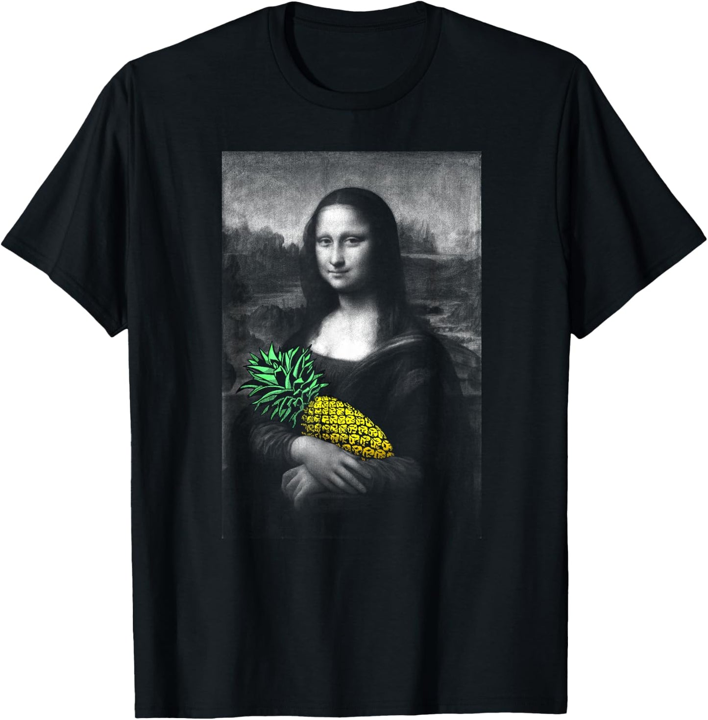 Mona Lisa with Pineapple Funny Mashup T-Shirt - T-Shirt | Black