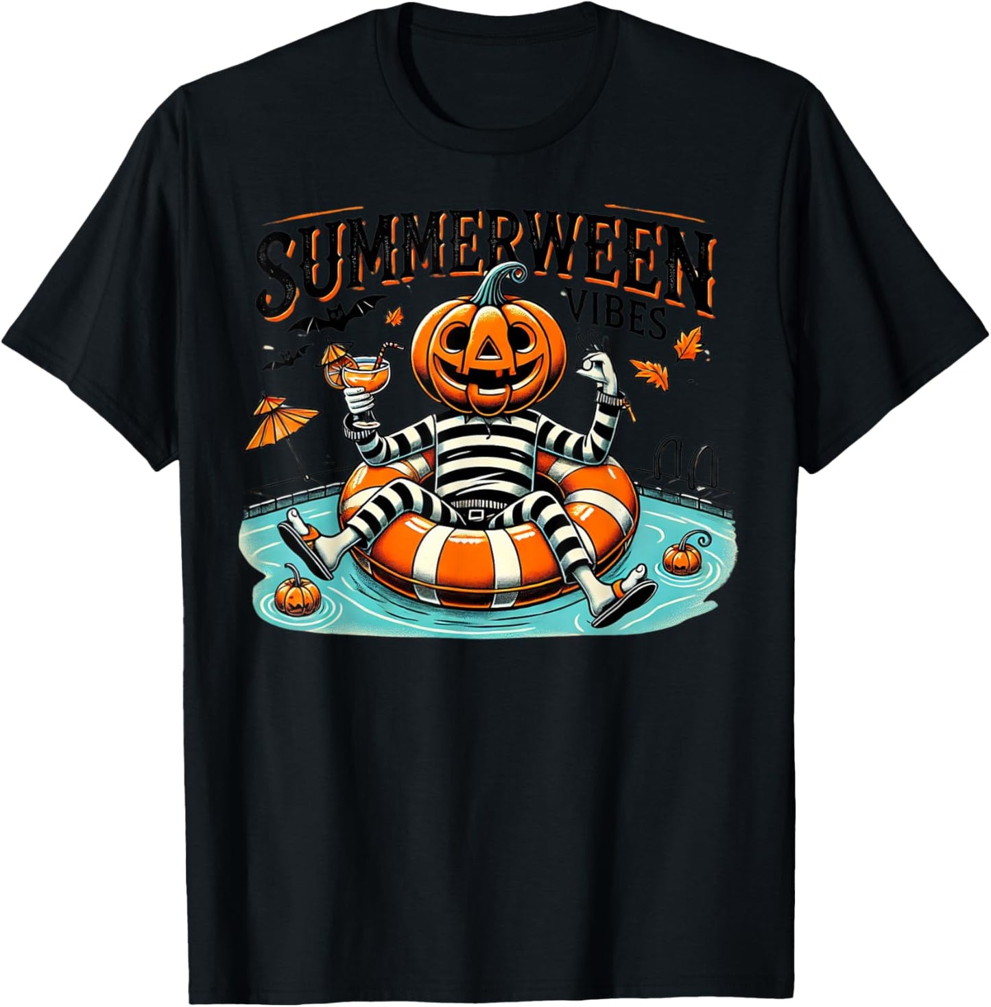 Summerween Vibes Spooky Summer Pumpkin Women Kids T-Shirt - T-Shirt | Black