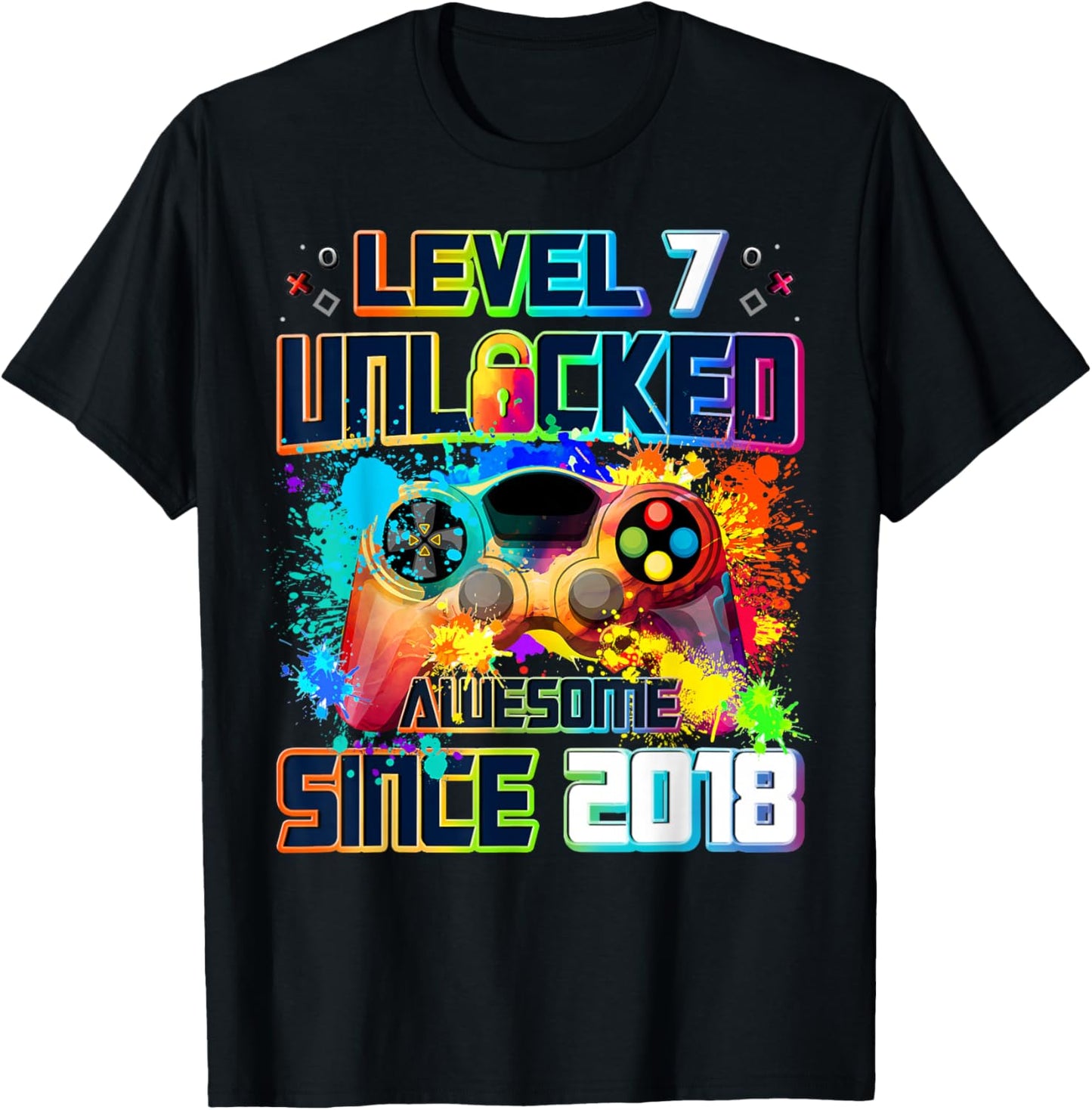 Level 7 Unlocked 7 Year Old Video Gamer 7th Birthday Gift T-Shirt - T-Shirt | Black