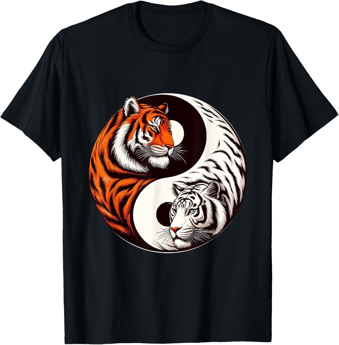 Yin Yang Orange Tiger White Tiger Tigers T-Shirt - T-Shirt | Black