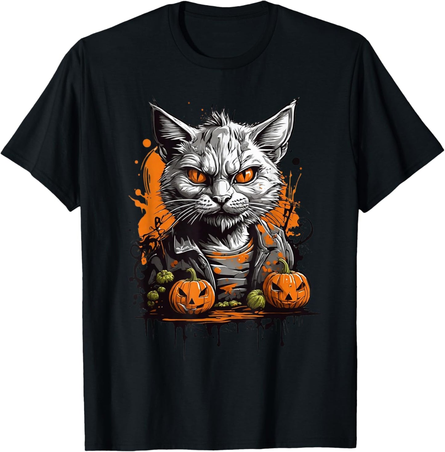 Zombie Cat And Pumpkin T-Shirt - T-Shirt | Black
