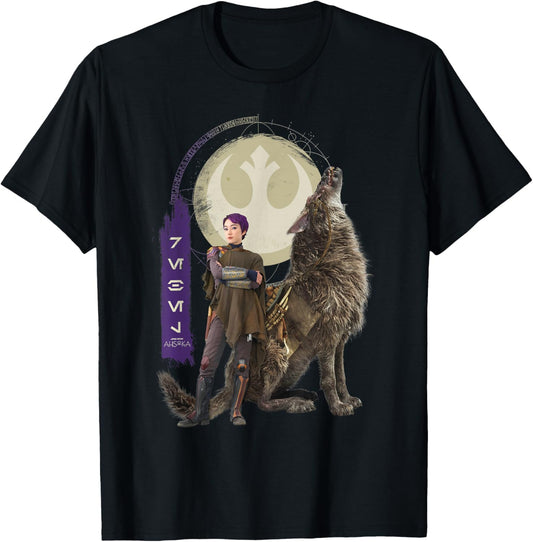 Star Wars Ahsoka Part 6 Sabine and Howler Aurebesh Rebel T-Shirt - T-Shirt | Black