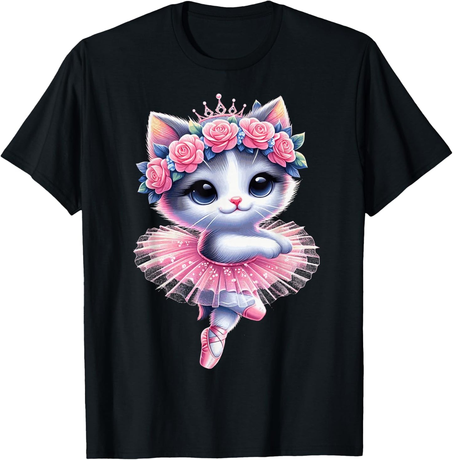 Cute Ballet Kitten Ballerina Cat Dancing Gracefully Tutu Art T-Shirt - T-Shirt | Black