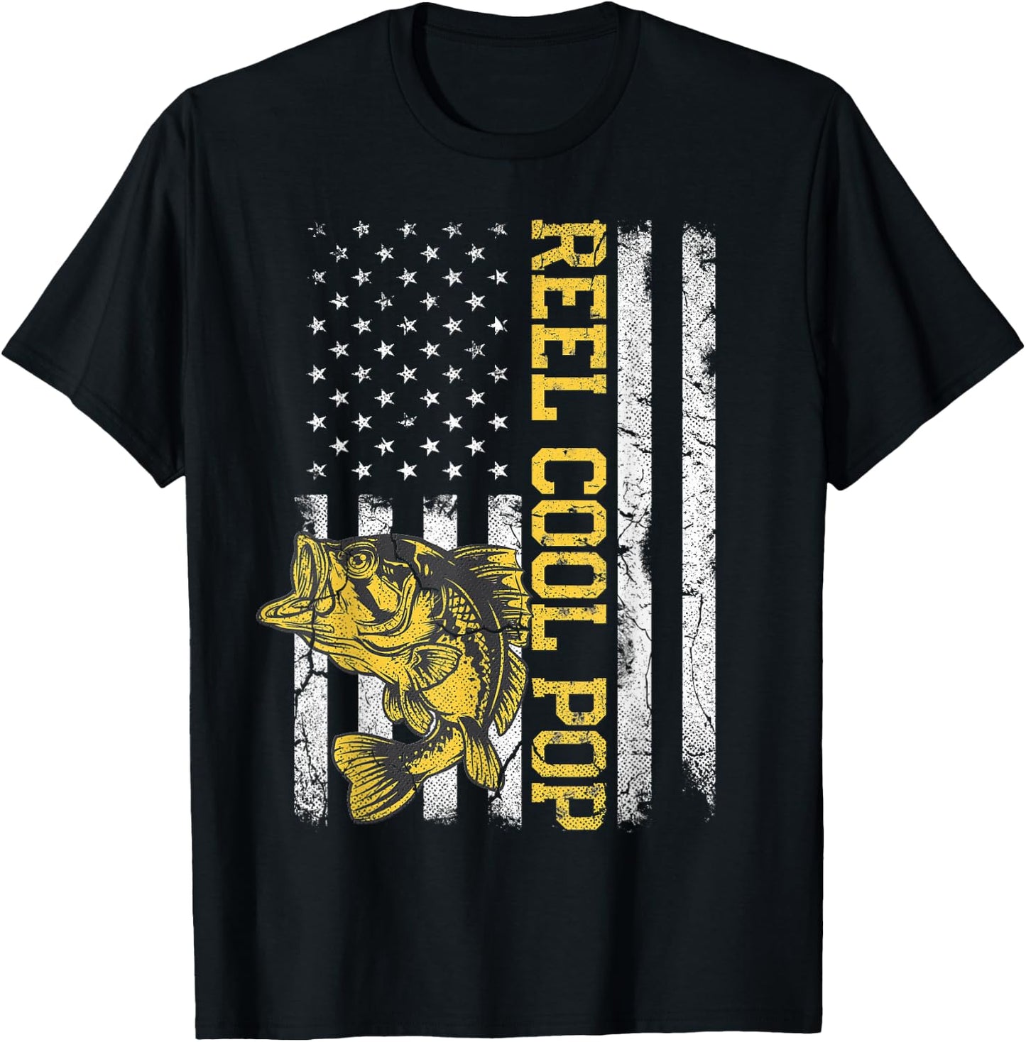 Father's Day Gift Fishing Reel Cool Pop American Flag Dad T-Shirt - T-Shirt | Black