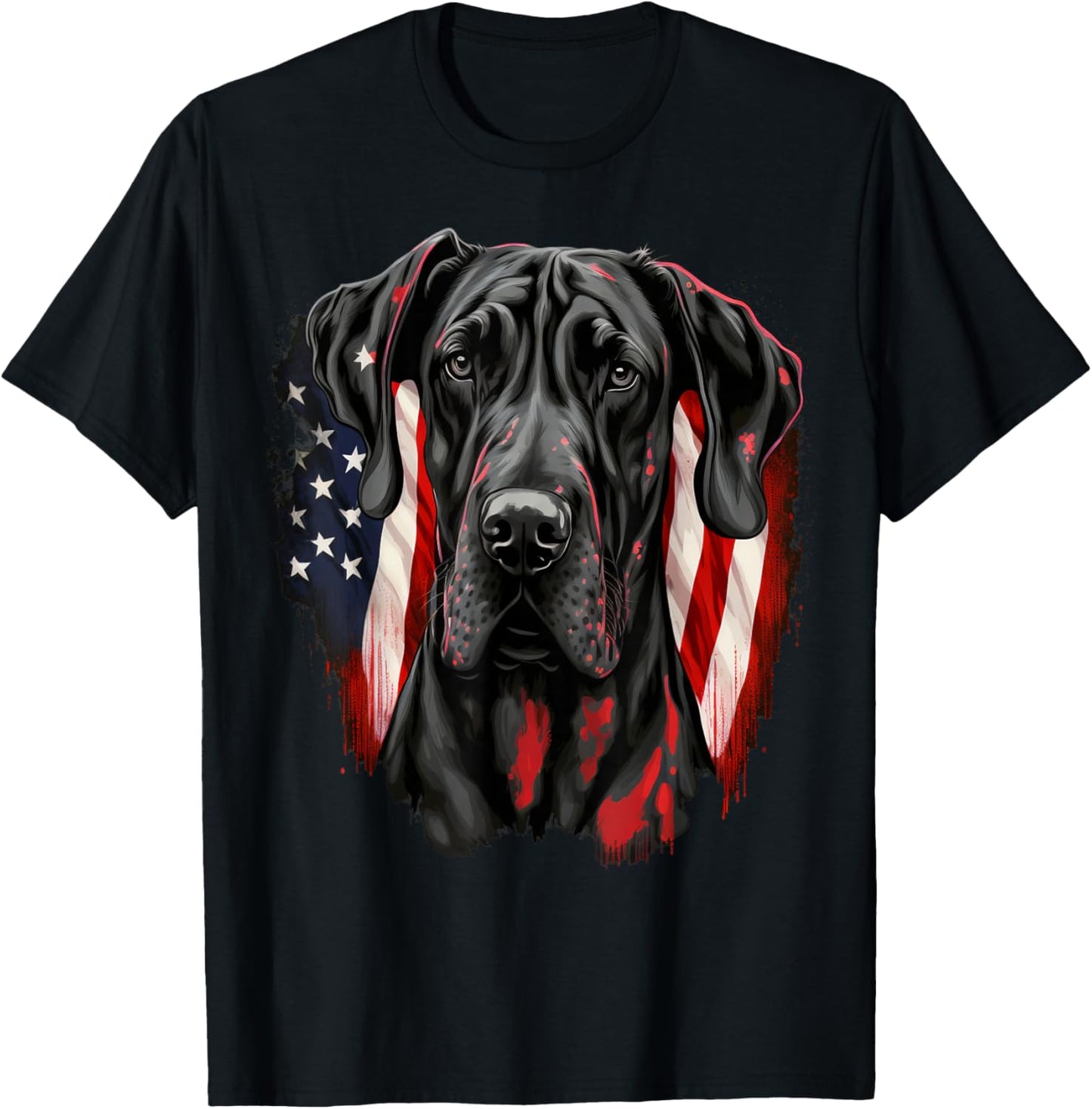 USA 4th of July Great Dane on Patriotic American Great Dane T-Shirt - T-Shirt | Black