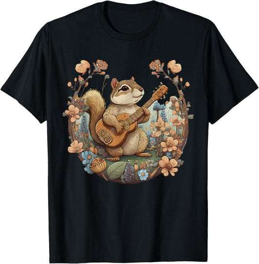 Cute Cottagecore Floral Chipmunk Aesthetic Girls Graphic Small T-Shirt - T-Shirt | Black