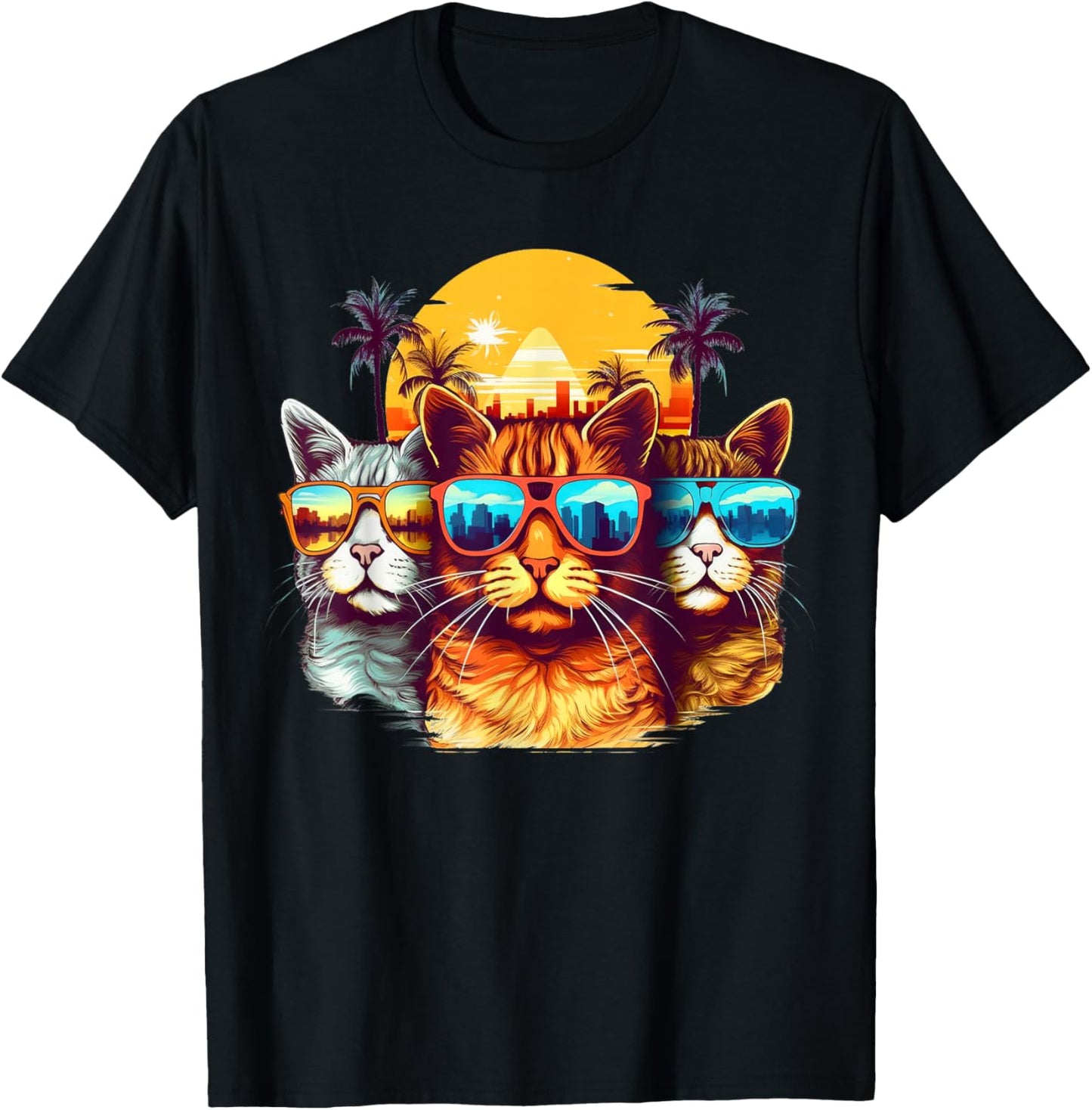Retro Eighties Style Cat With Sunglasses T-Shirt - T-Shirt | Black