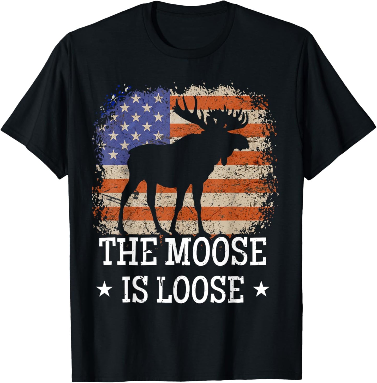 Funny The Moose is Loose Vintage American Flag Moose Lover Women Men T-Shirt - T-Shirt | Black