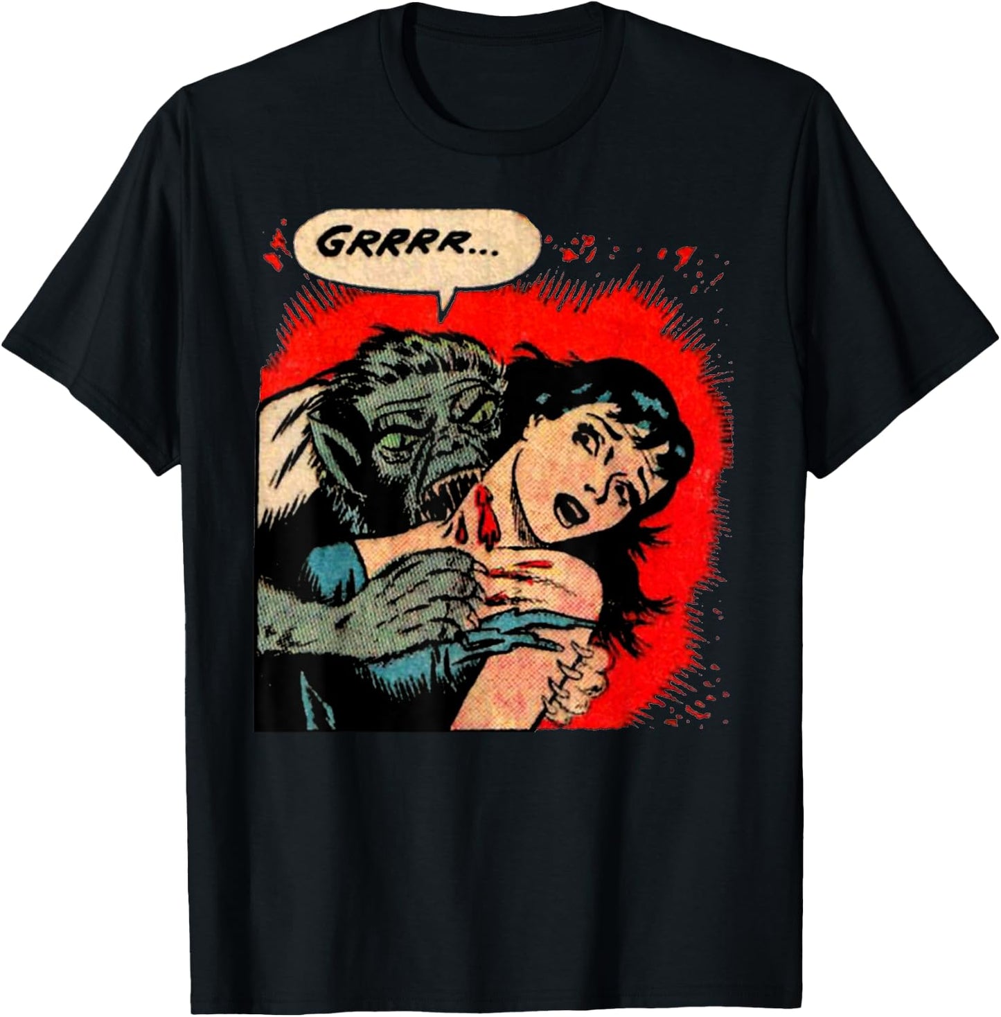 Creepy Horror Movie Monster Comic Vintage Halloween Werewolf T-Shirt - T-Shirt | Black