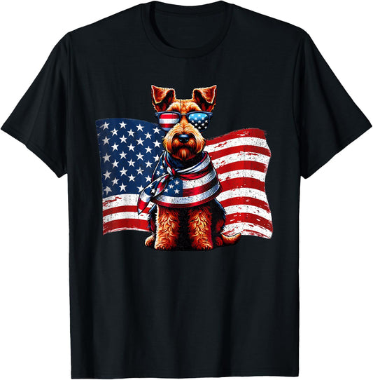 Welsh Terrier Dog Dogs American Flag Patriotic Pets Vintage Men Women Girls Kids T-Shirt - T-Shirt | Black