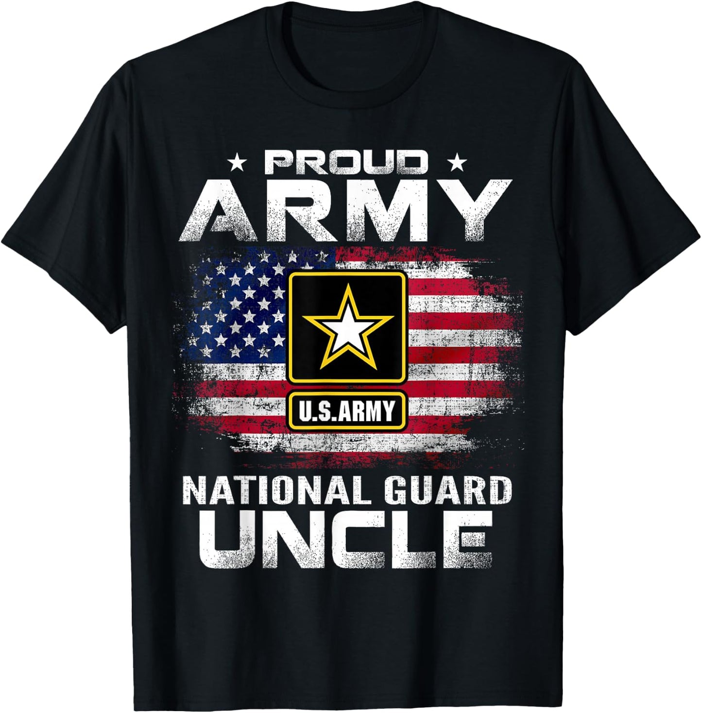 Proud Army National Guard Uncle With American Flag Gift T-Shirt - T-Shirt | Black