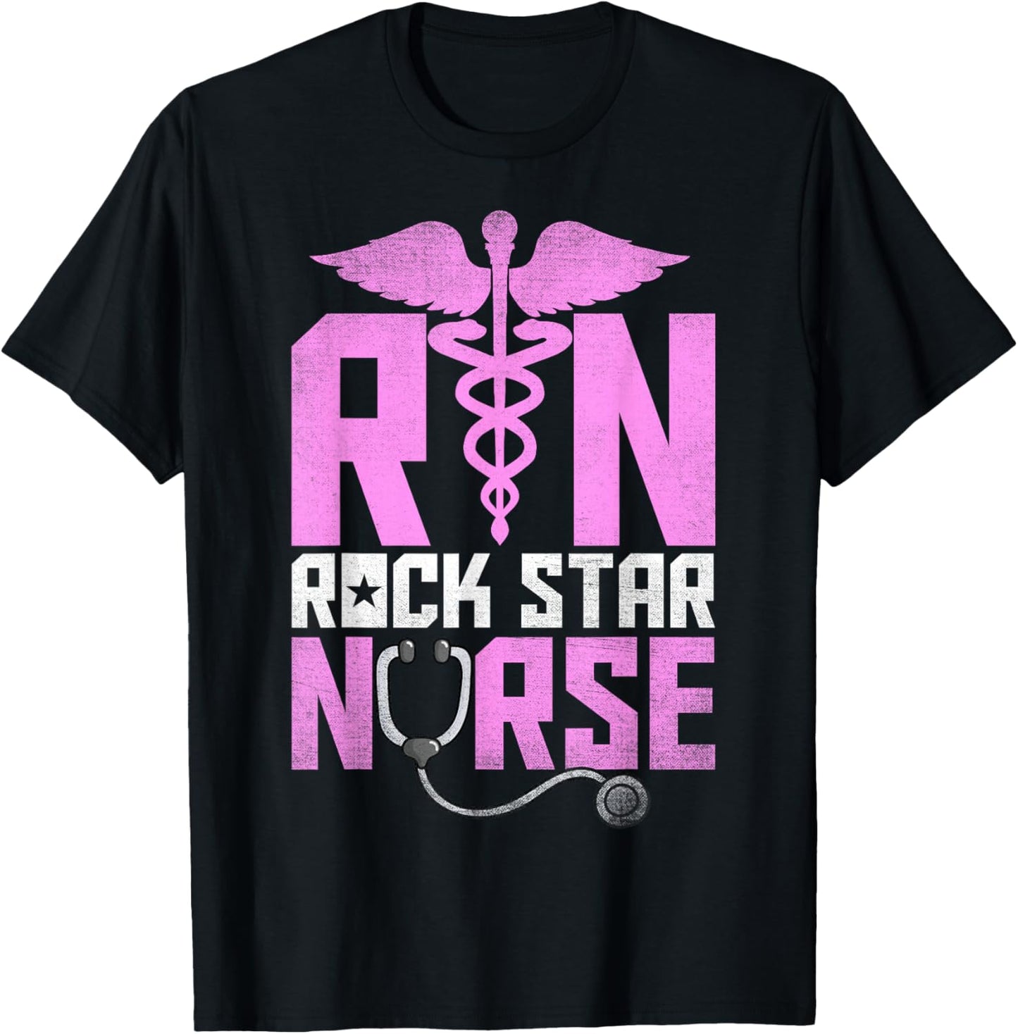 RN Rock Star Nurse - Nursing Stethoscope Registered Nurse T-Shirt - T-Shirt | Black