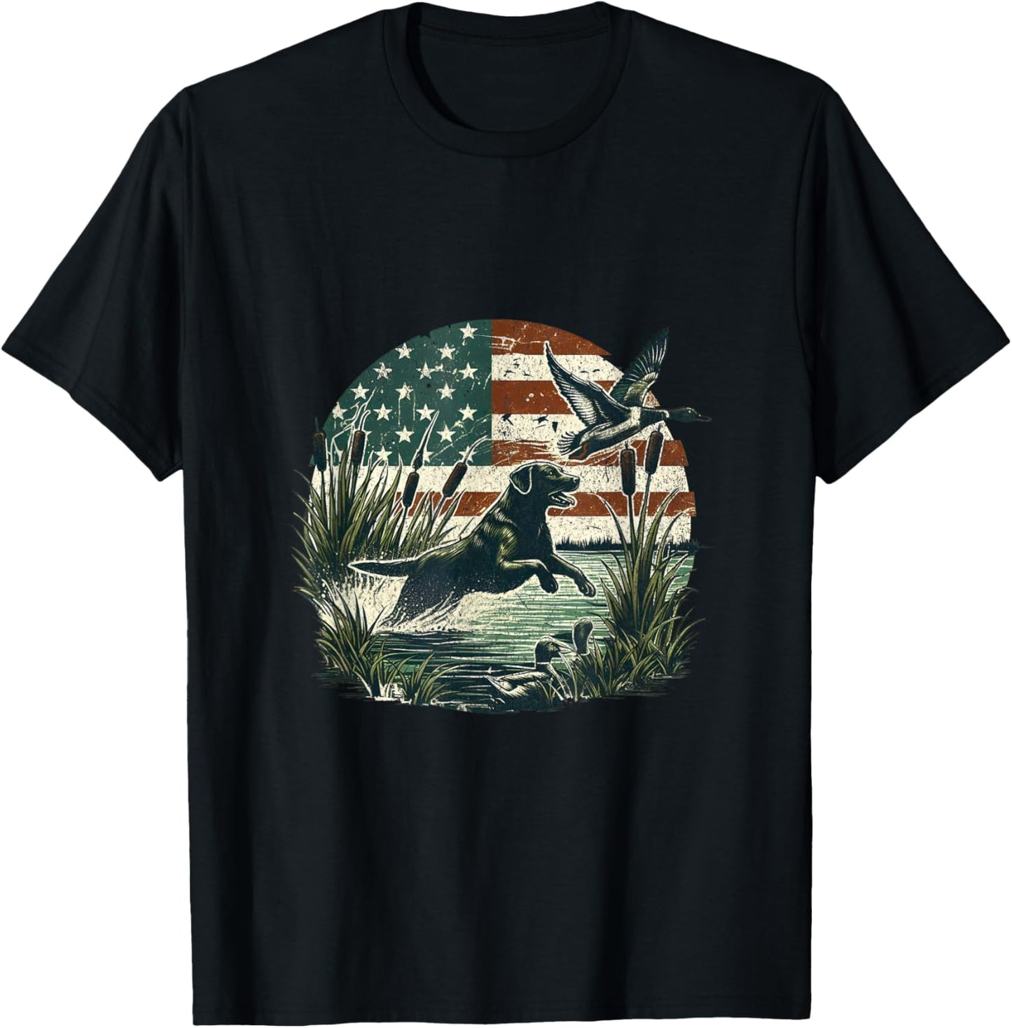 Black Labrador USA Flag Lab Owner Duck Hunter T-Shirt - T-Shirt | Black