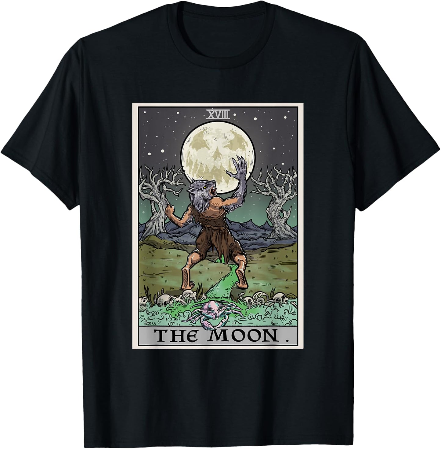 The Moon Tarot Card Halloween Werewolf Gothic Witch Horror T-Shirt - T-Shirt | Black