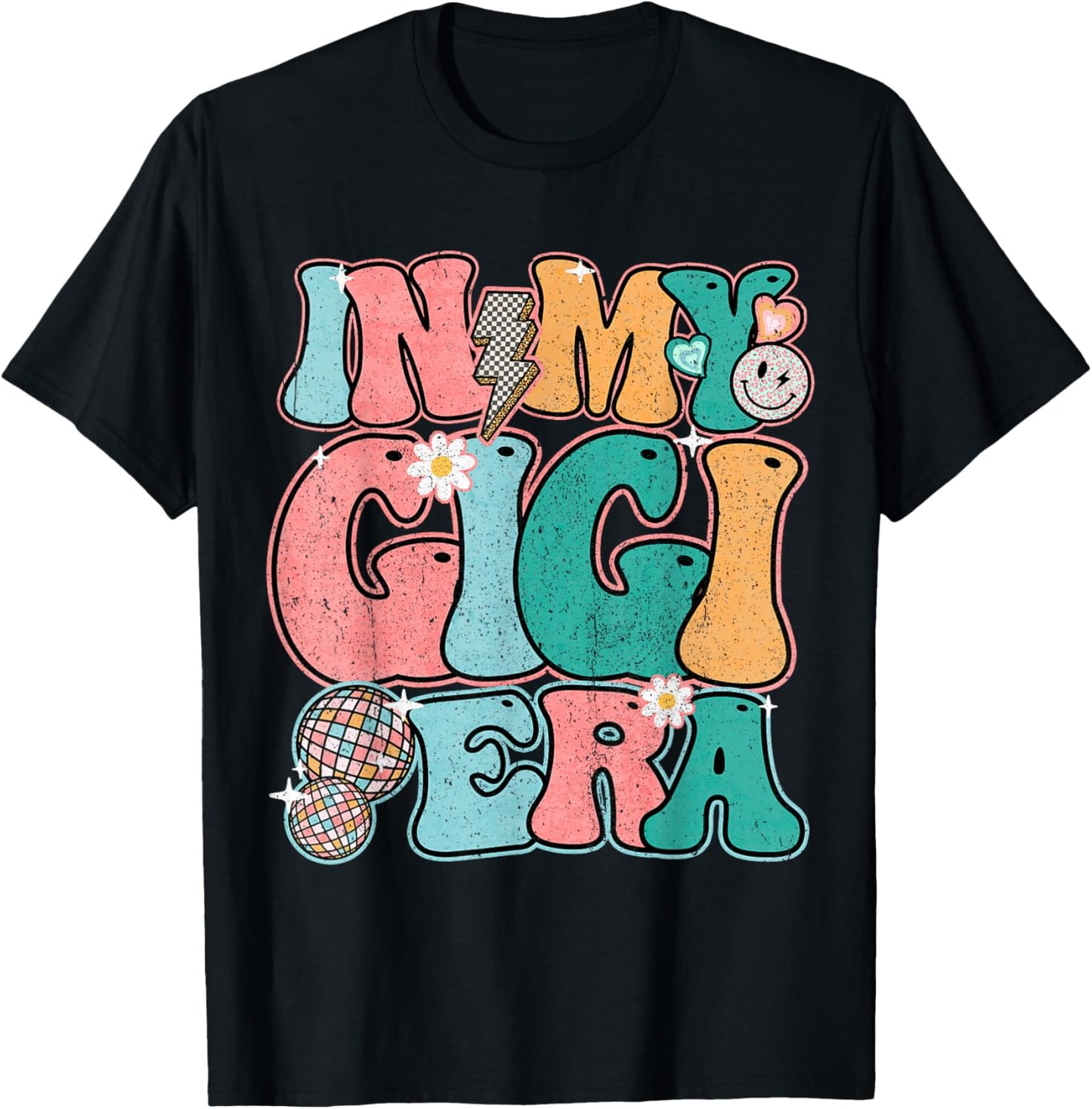 In My Gigi Era Groovy Smile Face New Grandma Mother's Day T-Shirt - T-Shirt | Black